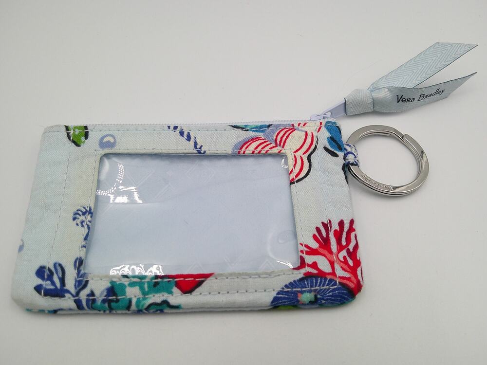 Vera Bradley Lighten Up Zip ID Case Wallet Anchors Aweigh Sea Life Coral